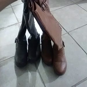 Two pair of Boots Brown and dark green